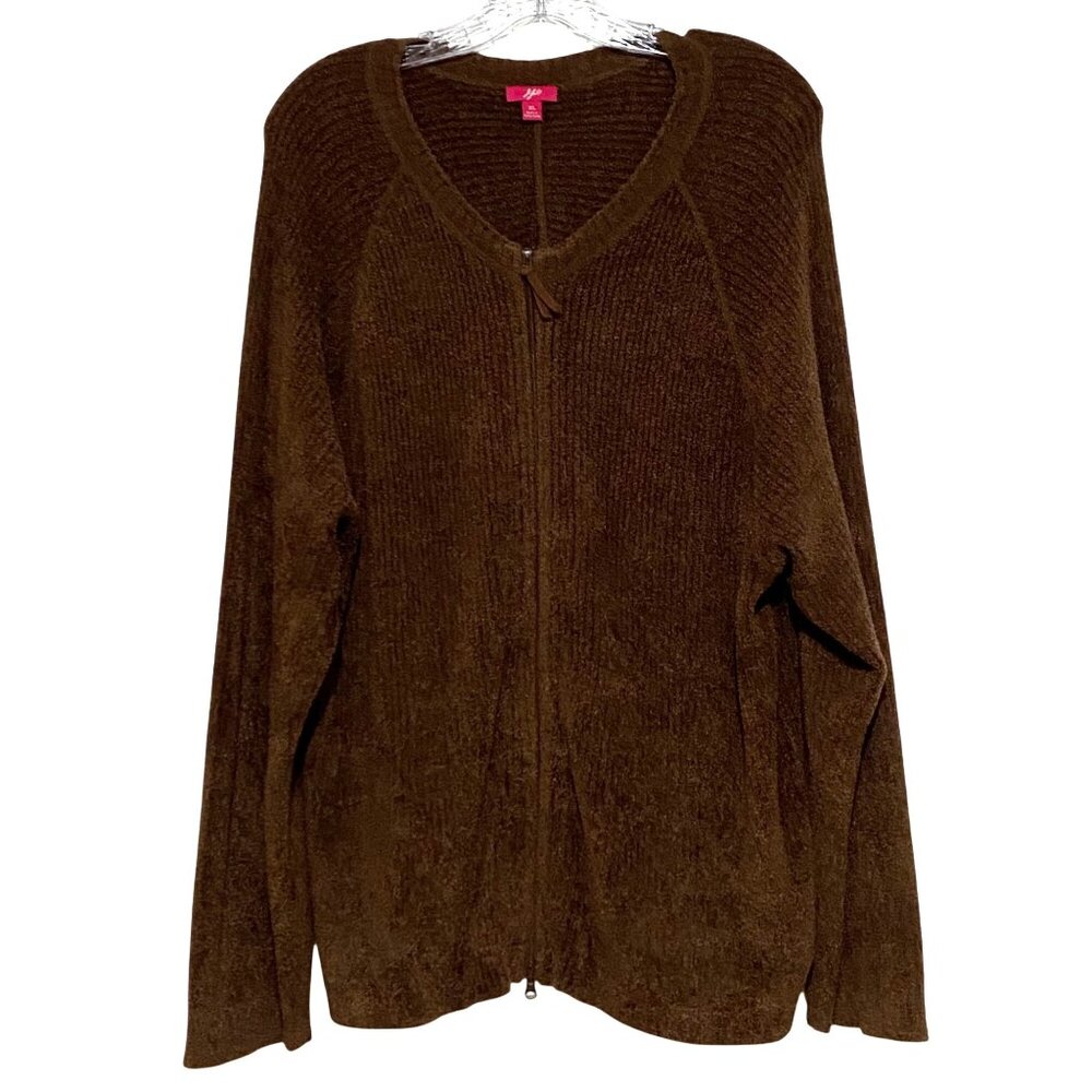 Vintage J Jill Womens Front Zip‎ Cozy Sweater XL Brown Super Soft Preppy Career